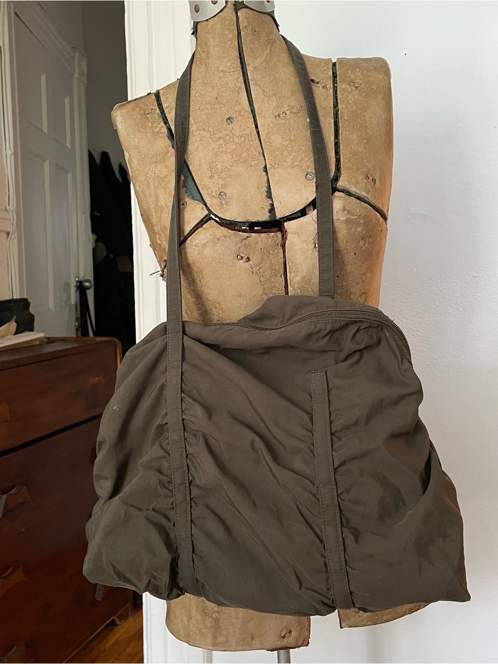 Olive Green Nylon Tote Bag